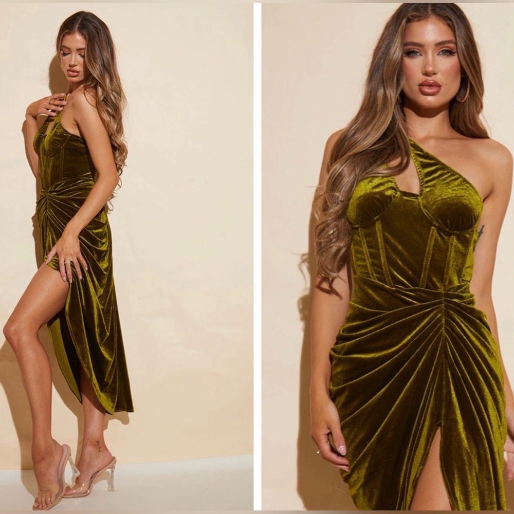 PrettyLittleThing One Shoulder Olive Dress